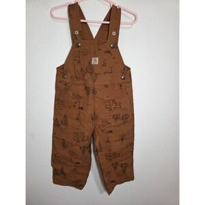 Carhartt Kids Brown Woodland Animal Print Overalls 24M